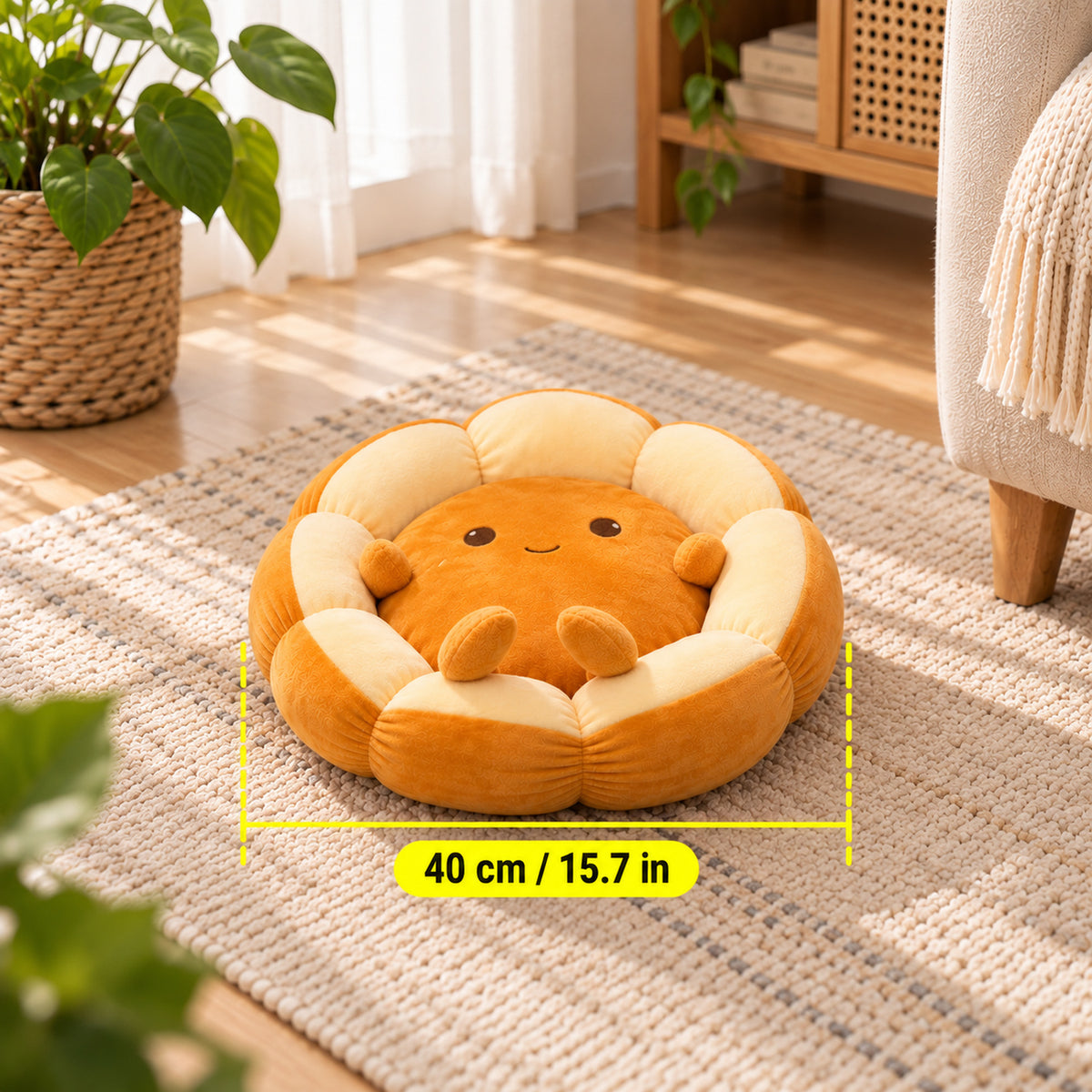 Dog & Cat Bed and Seat Cushion | Flower Design | Soft, Washable Plush