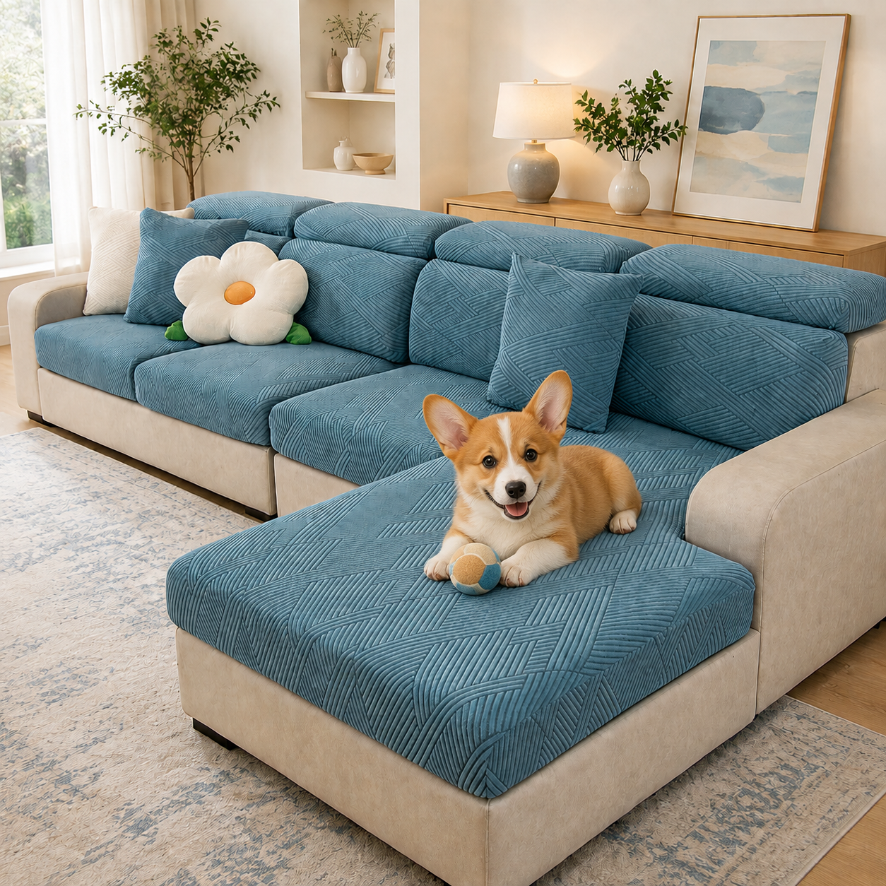 Geometric Stretch Sofa Protector | Full-Wrap Washable Cushion Cover