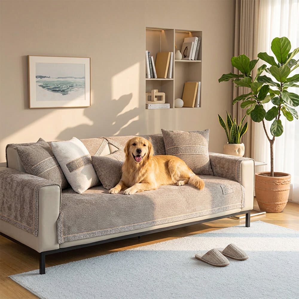 Modern Tweed Chenille Sofa Cover | Anti-Slip Couch Protector | All-Season Furniture Cover | Woofing Deals