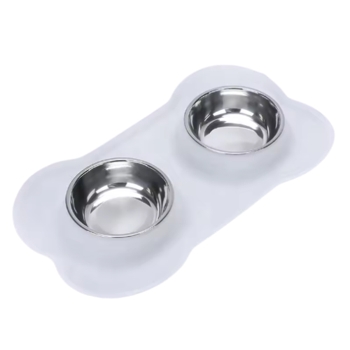 Anti-Slip Double Dog Bowl | Stainless Steel | Silicone Mat Base | Food & Water Feeder | Woofing Deals