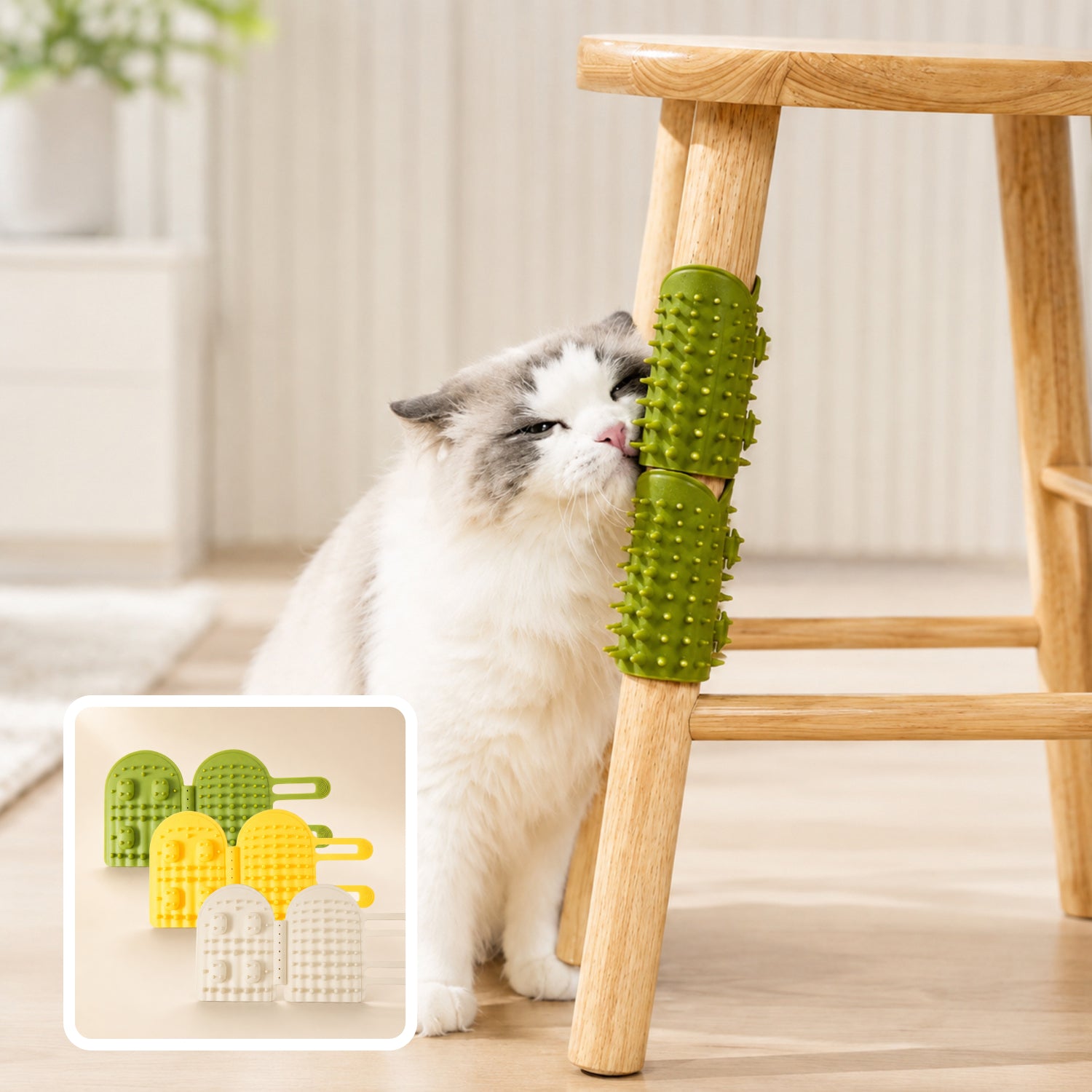 Cat Itch-Relief Massage Brush | Adjustable Silicone Table-Leg Scratcher | Set of 3