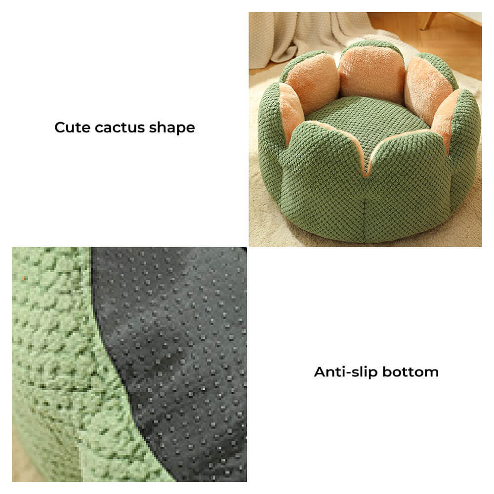Cactus Pet Bed | Soft Coral Velvet Nest for Cats & Small Dogs | Woofing Deals