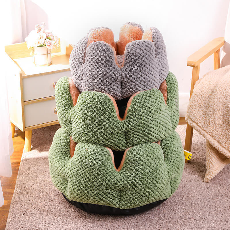 Cactus Pet Bed | Soft Coral Velvet Nest for Cats & Small Dogs | Woofing Deals