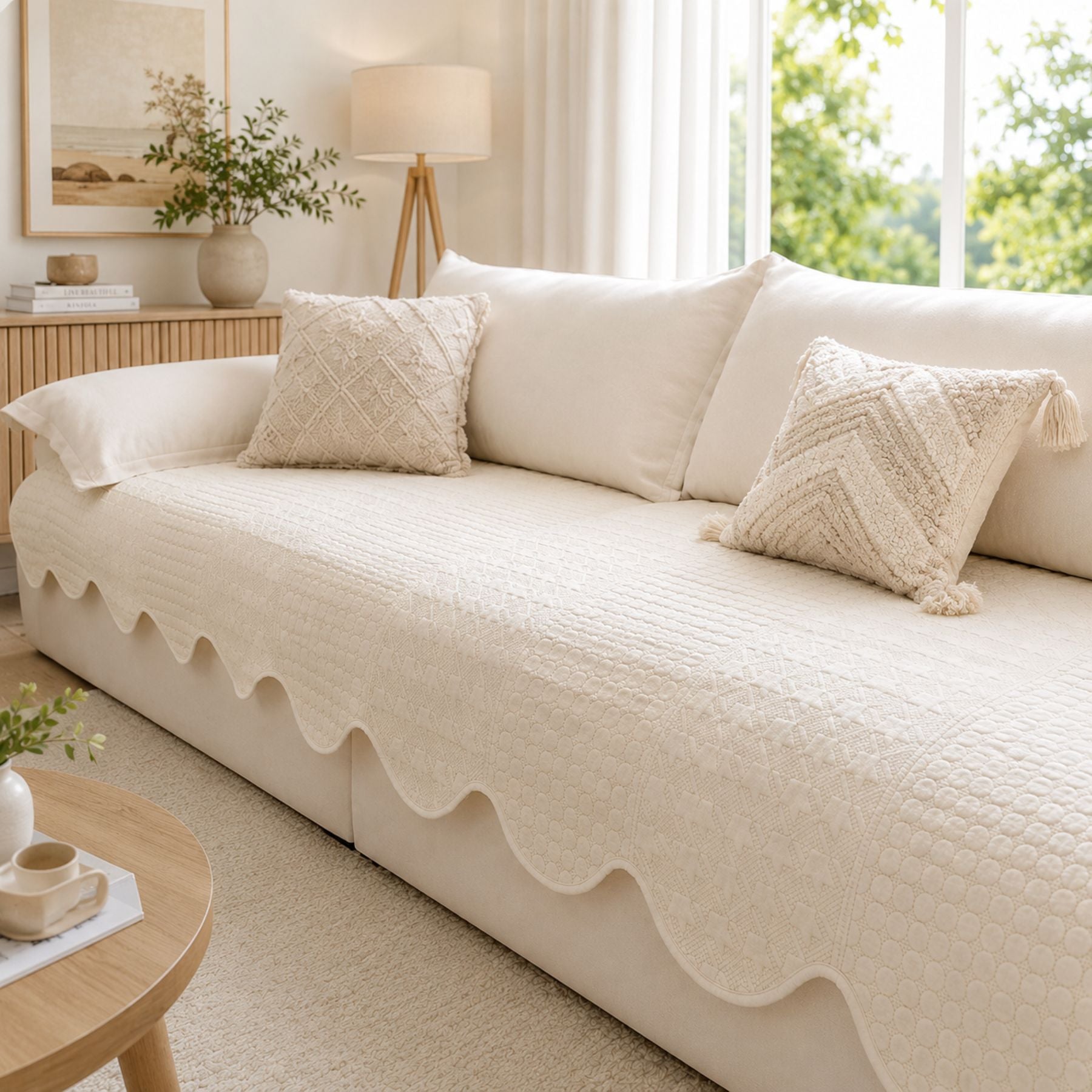 Modern Wave | Cotton Sofa Cover | Breathable Anti-Slip | All-Season Protector