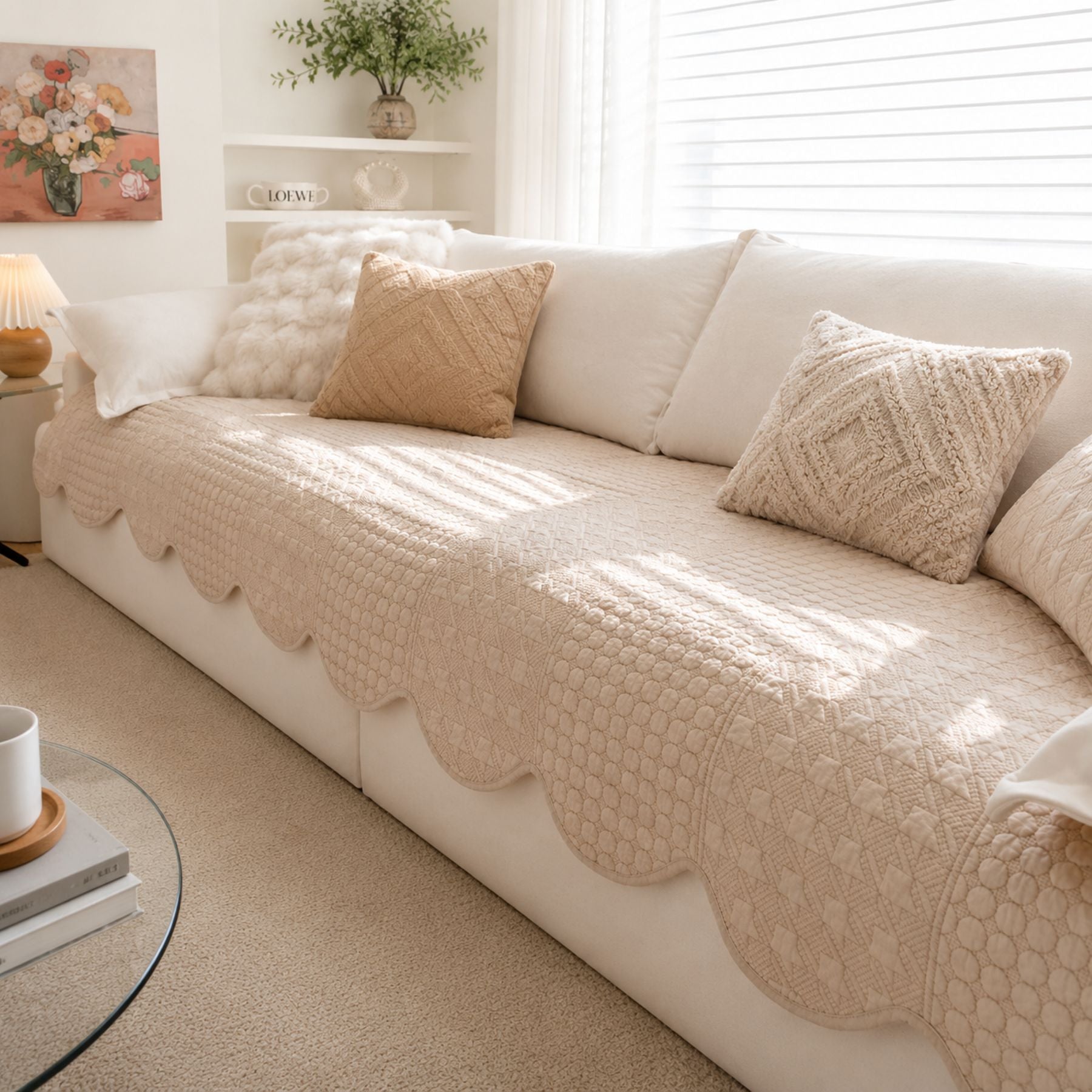 Modern Wave | Cotton Sofa Cover | Breathable Anti-Slip | All-Season Protector