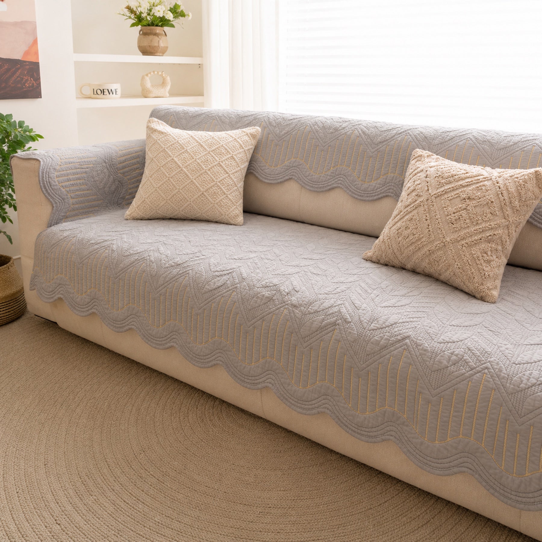 Modern Wave | Cotton Sofa Cover | Breathable Anti-Slip | All-Season Protector