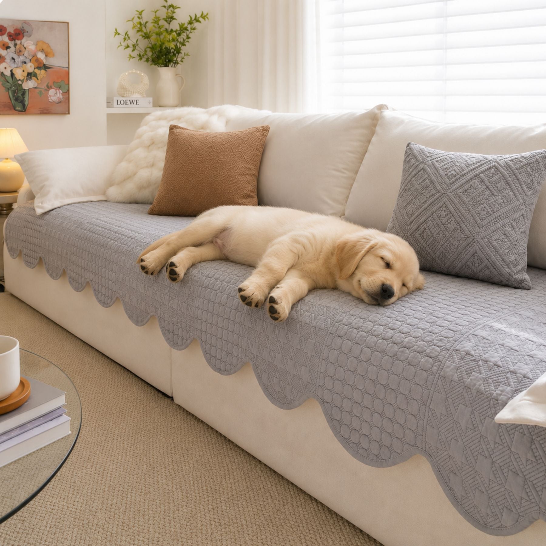 Modern Wave | Cotton Sofa Cover | Breathable Anti-Slip | All-Season Protector