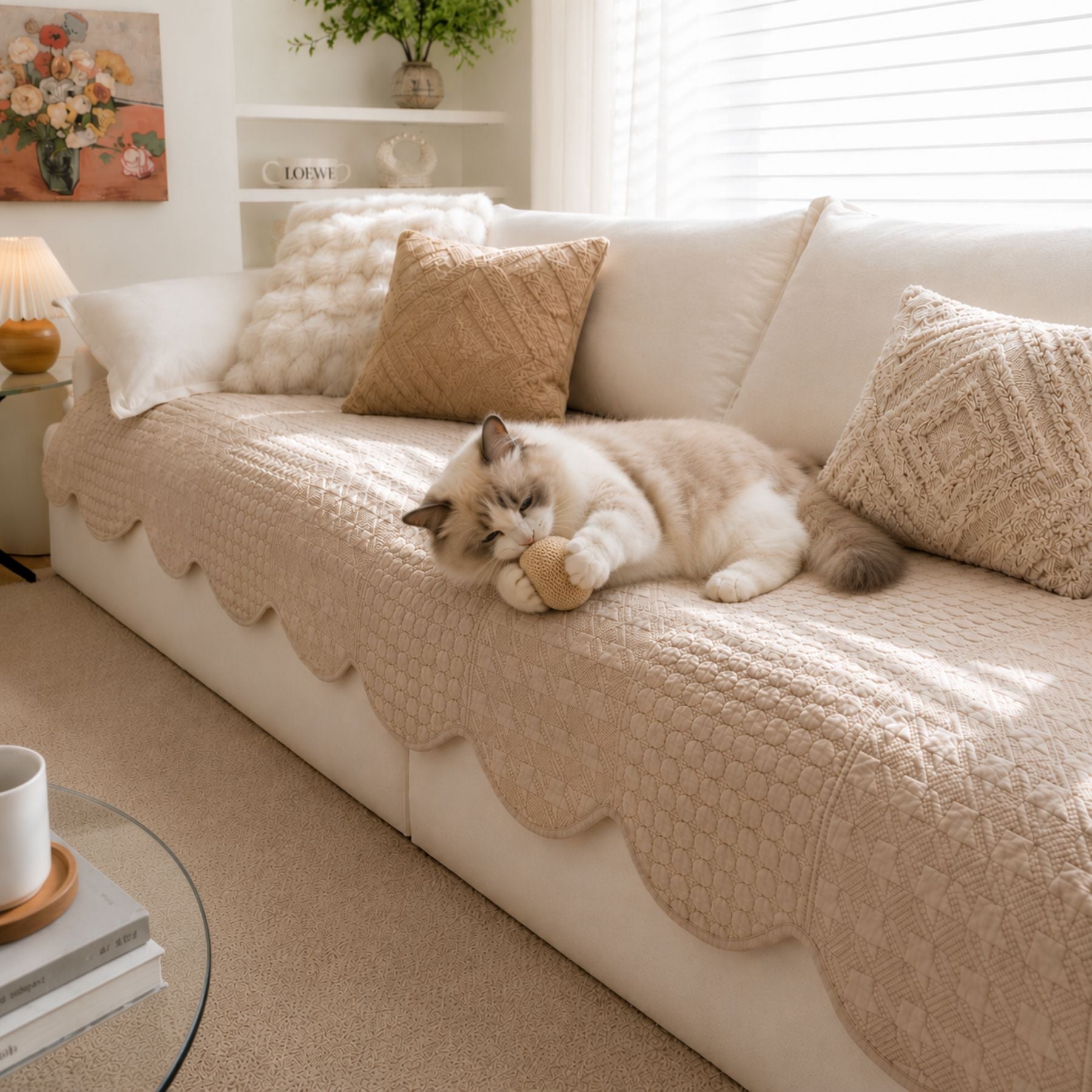 Modern Wave | Cotton Sofa Cover | Breathable Anti-Slip | All-Season Protector