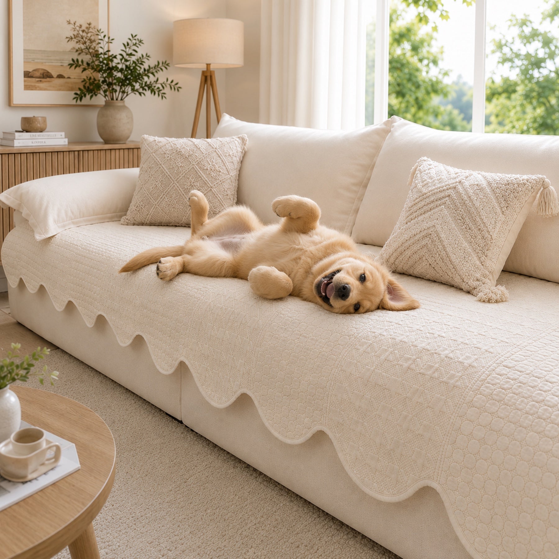 Modern Wave | Cotton Sofa Cover | Breathable Anti-Slip | All-Season Protector