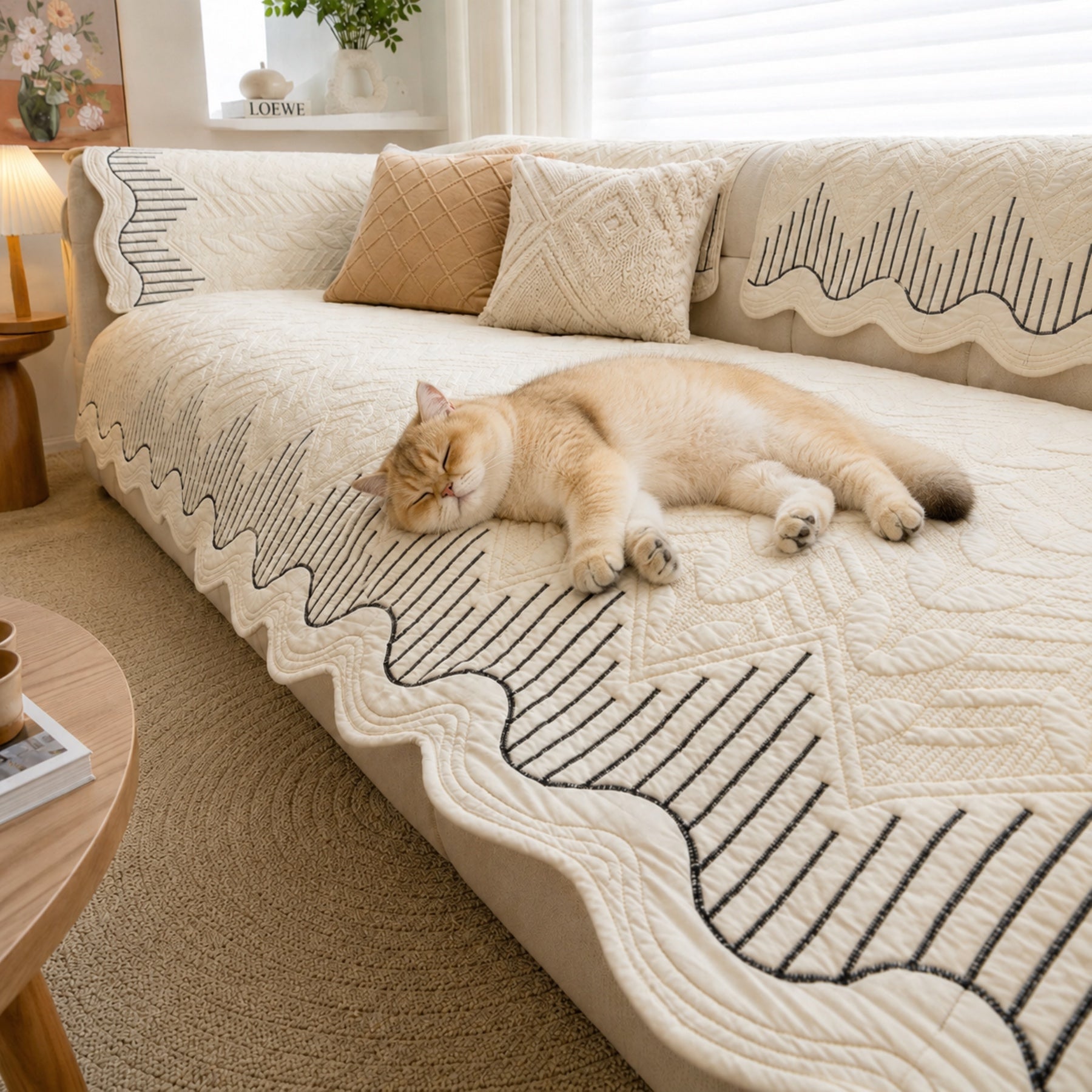Modern Wave | Cotton Sofa Cover | Breathable Anti-Slip | All-Season Protector