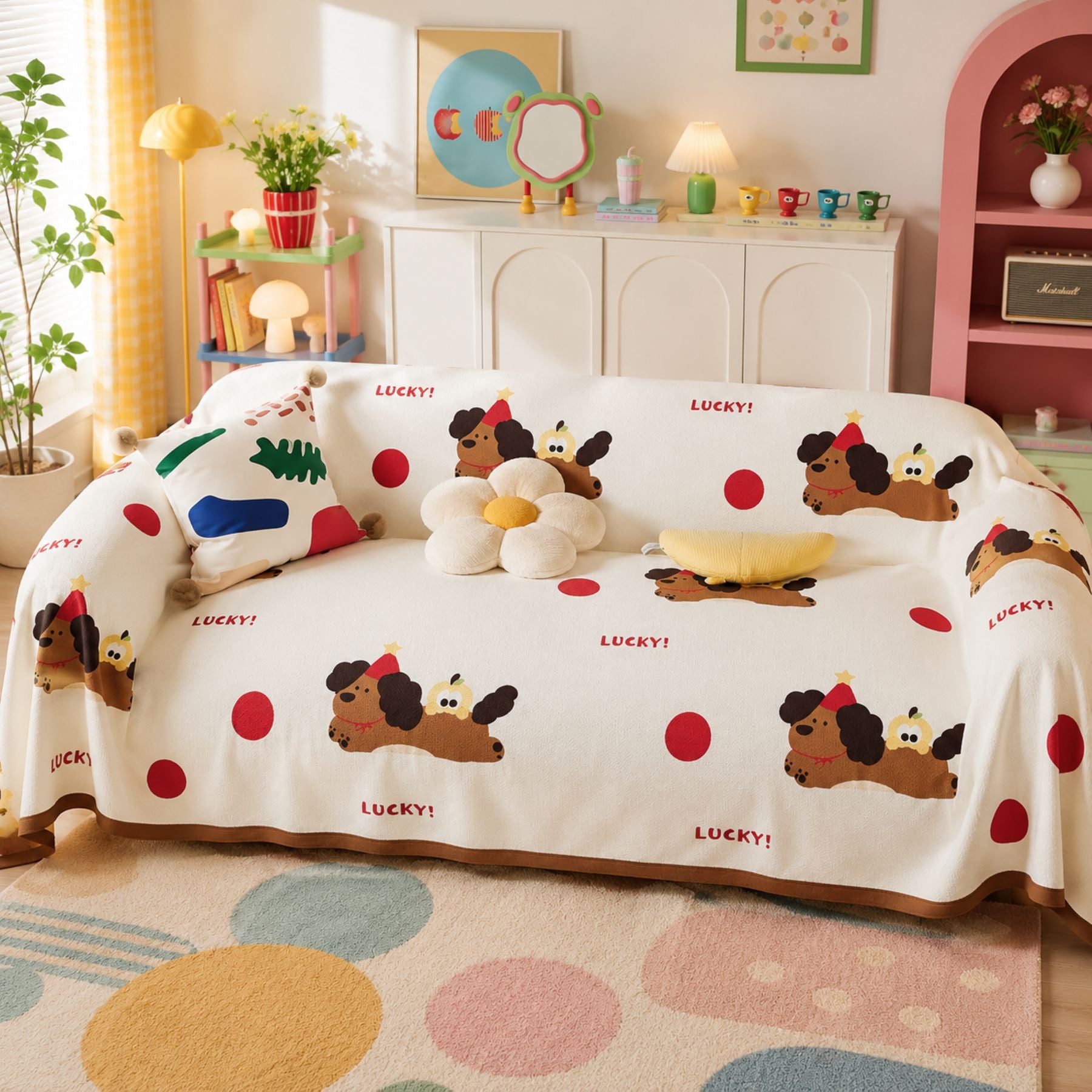 Lucky Pup | Linen-Look Sofa Throw | Breathable Anti-Scratch Pet Cover