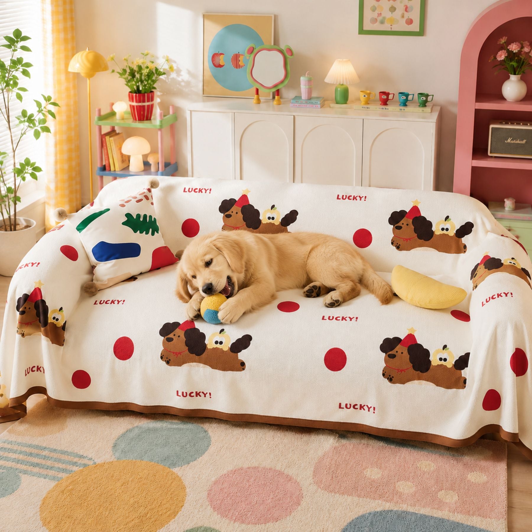 Lucky Pup | Linen-Look Sofa Throw | Breathable Anti-Scratch Pet Cover