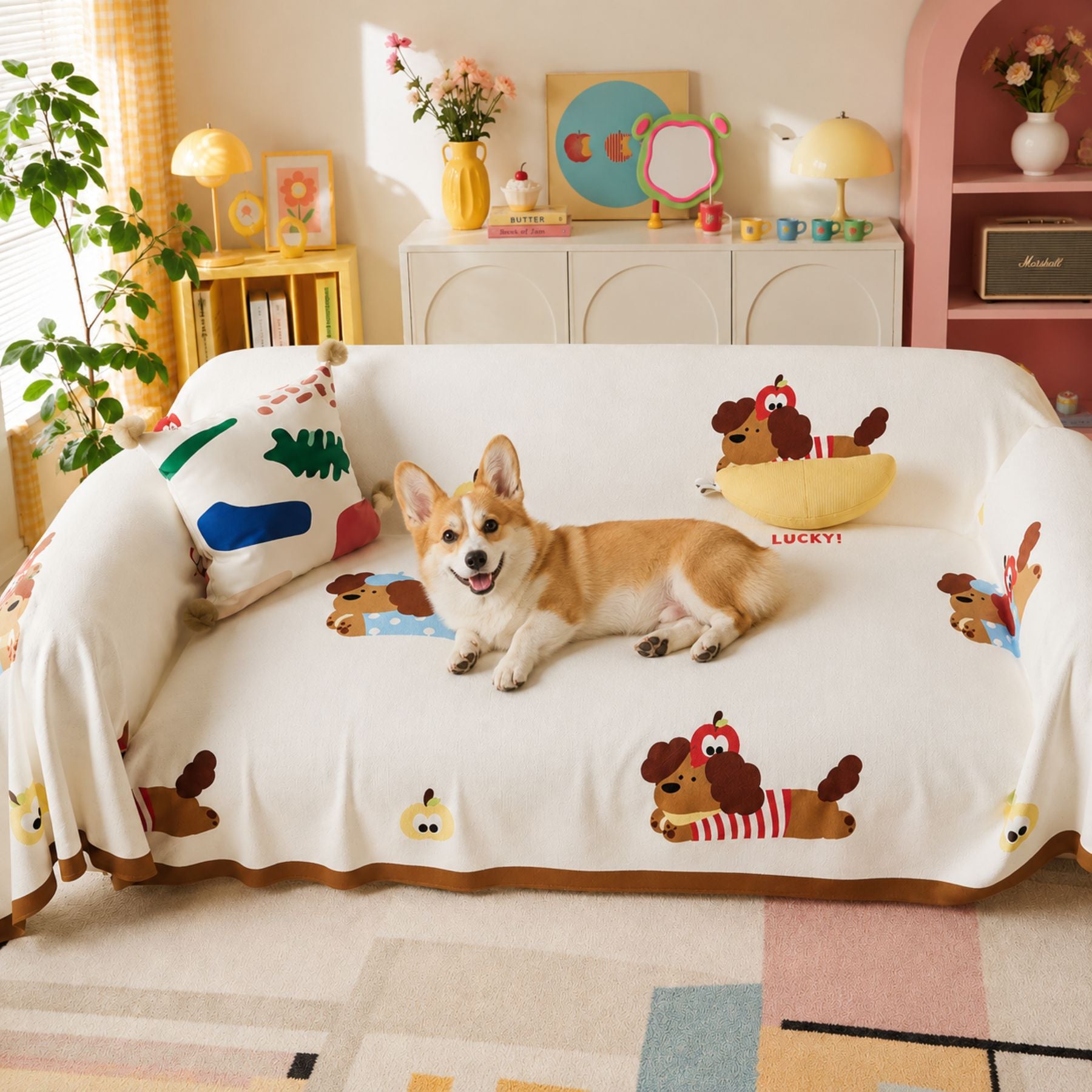 Lucky Pup | Linen-Look Sofa Throw | Breathable Anti-Scratch Pet Cover