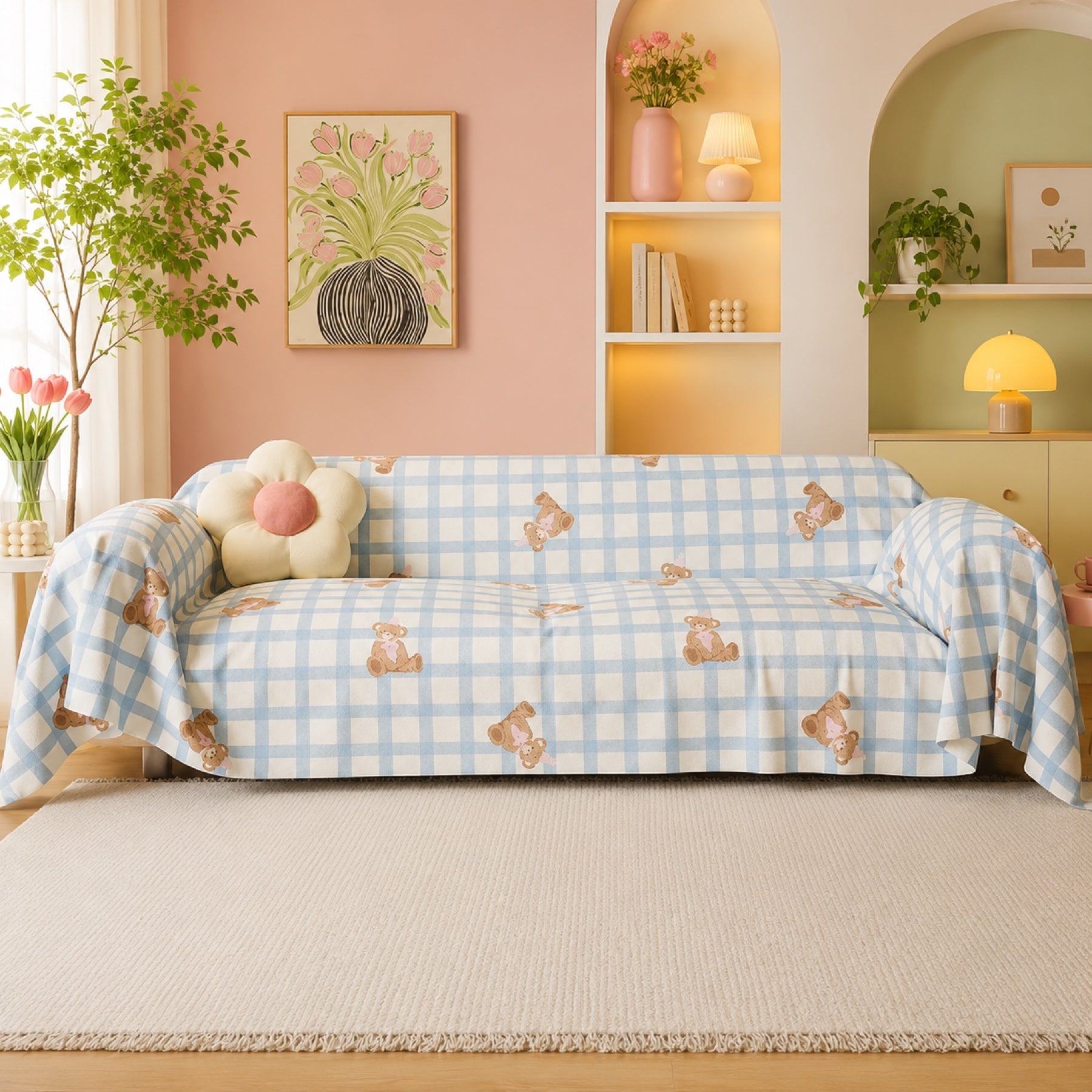 Teddy Picnic | Linen-Look Sofa Throw | Breathable Anti-Scratch Pet Cover