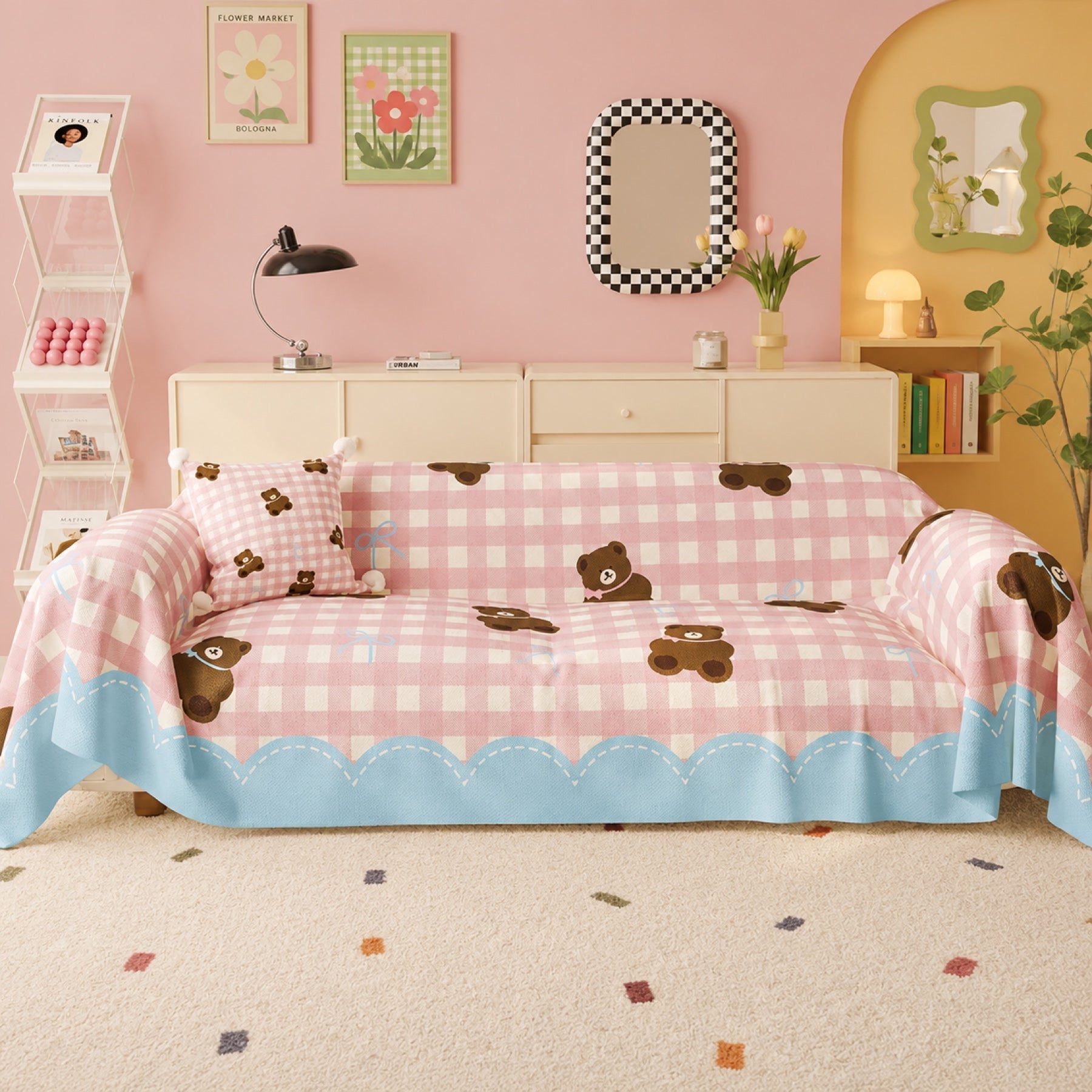 Teddy Picnic | Linen-Look Sofa Throw | Breathable Anti-Scratch Pet Cover