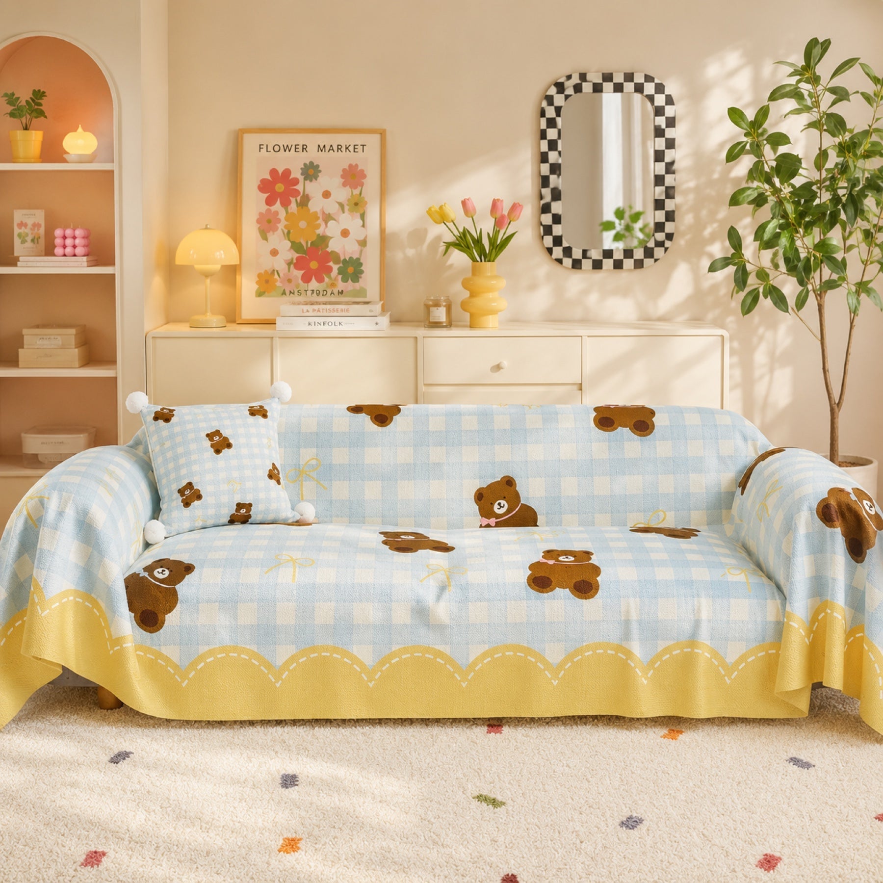 Teddy Picnic | Linen-Look Sofa Throw | Breathable Anti-Scratch Pet Cover