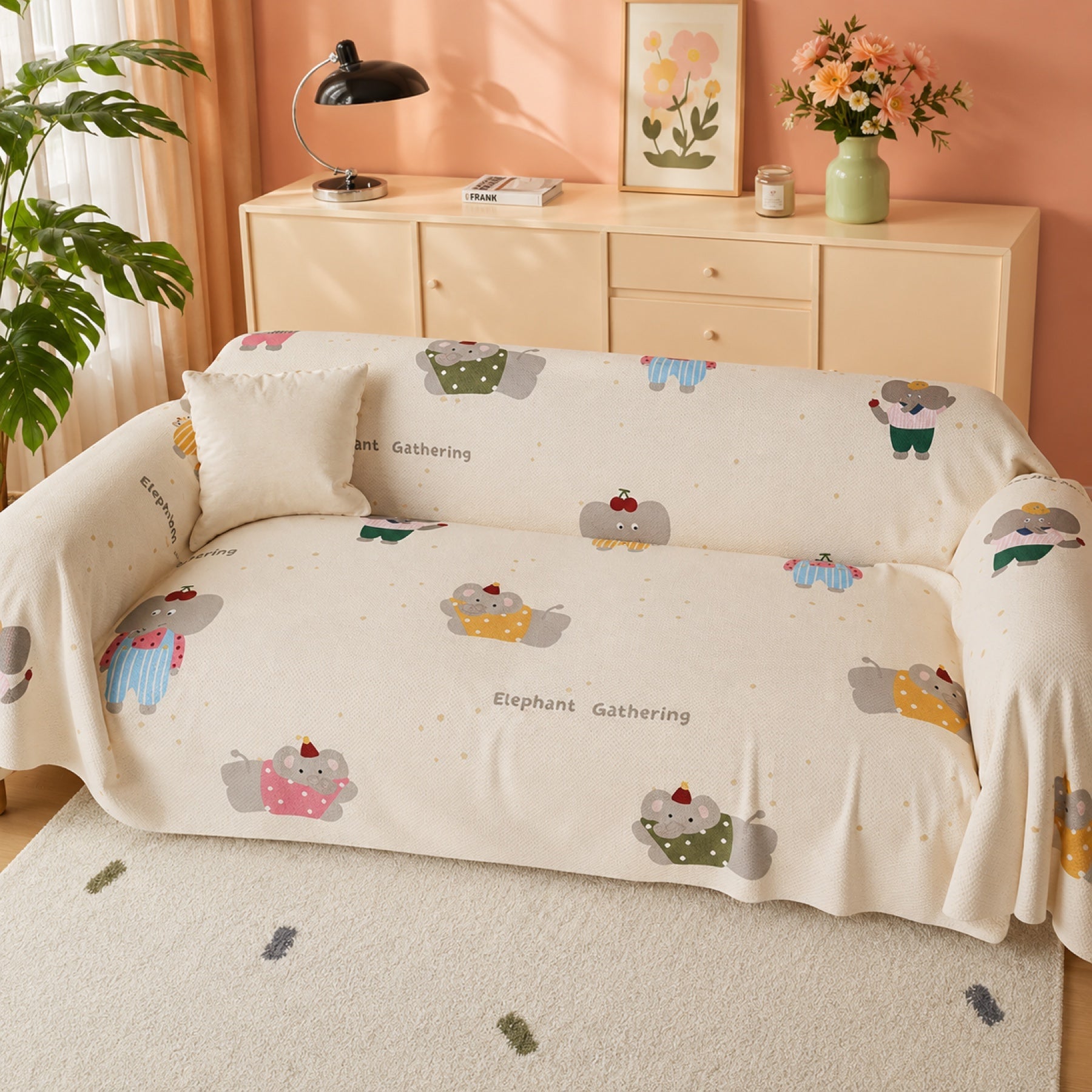 Whimsical Friends | Linen-Look Sofa Throw | Breathable Anti-Scratch Pet Cover