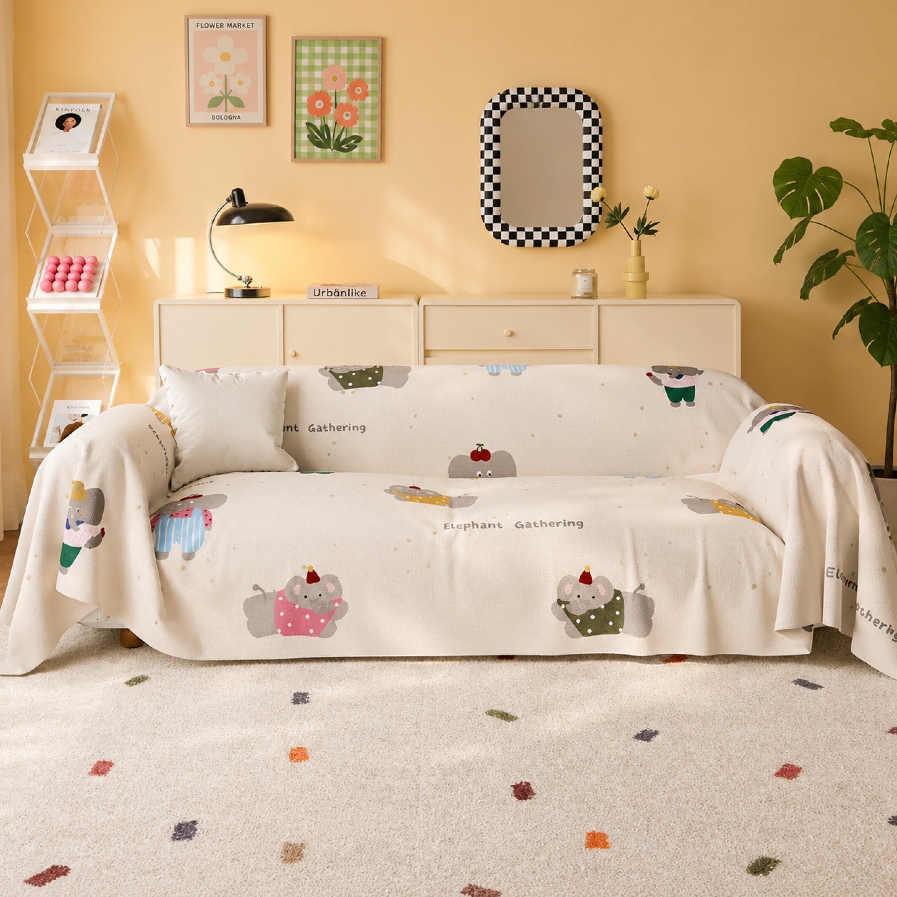 Whimsical Friends | Linen-Look Sofa Throw | Breathable Anti-Scratch Pet Cover