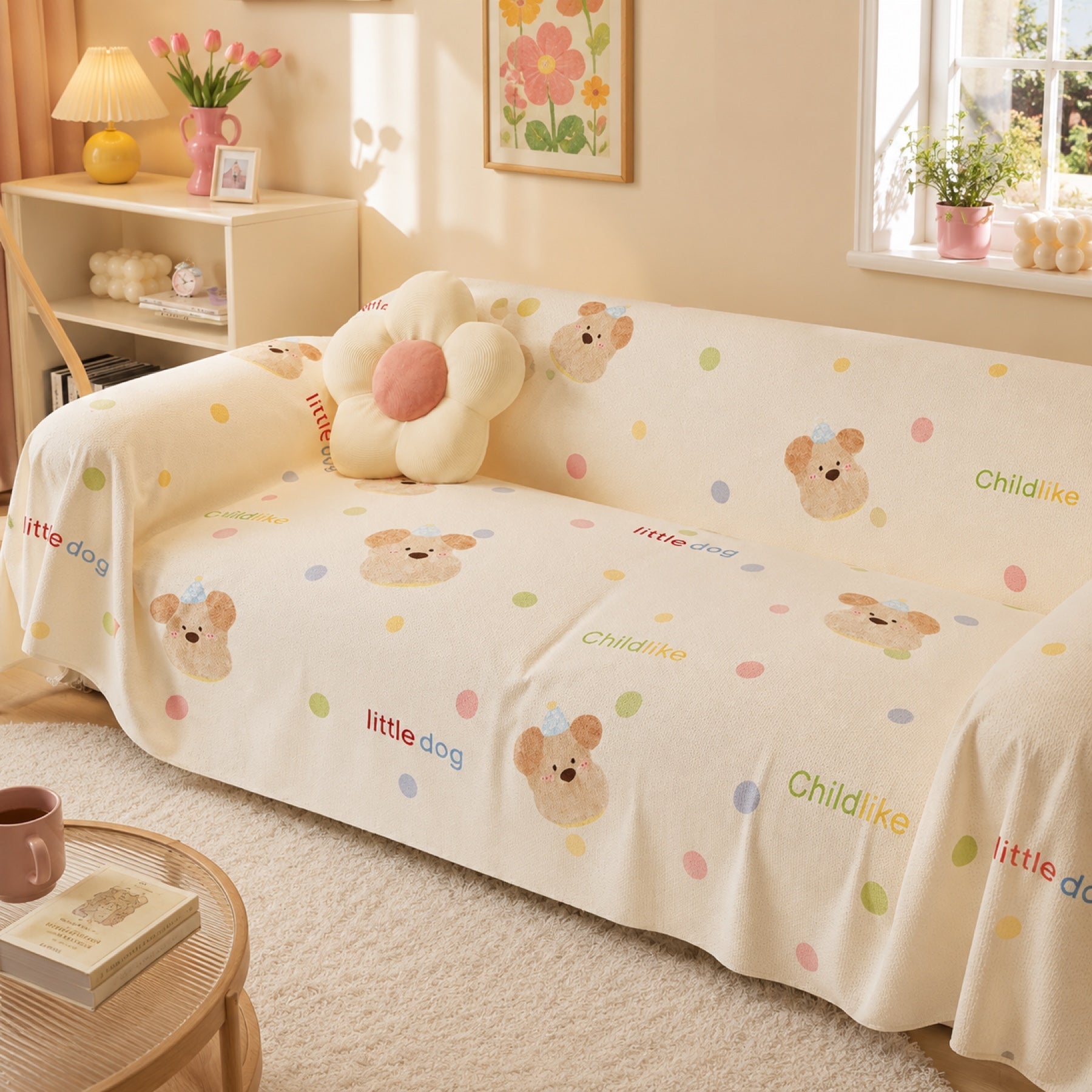 Whimsical Friends | Linen-Look Sofa Throw | Breathable Anti-Scratch Pet Cover