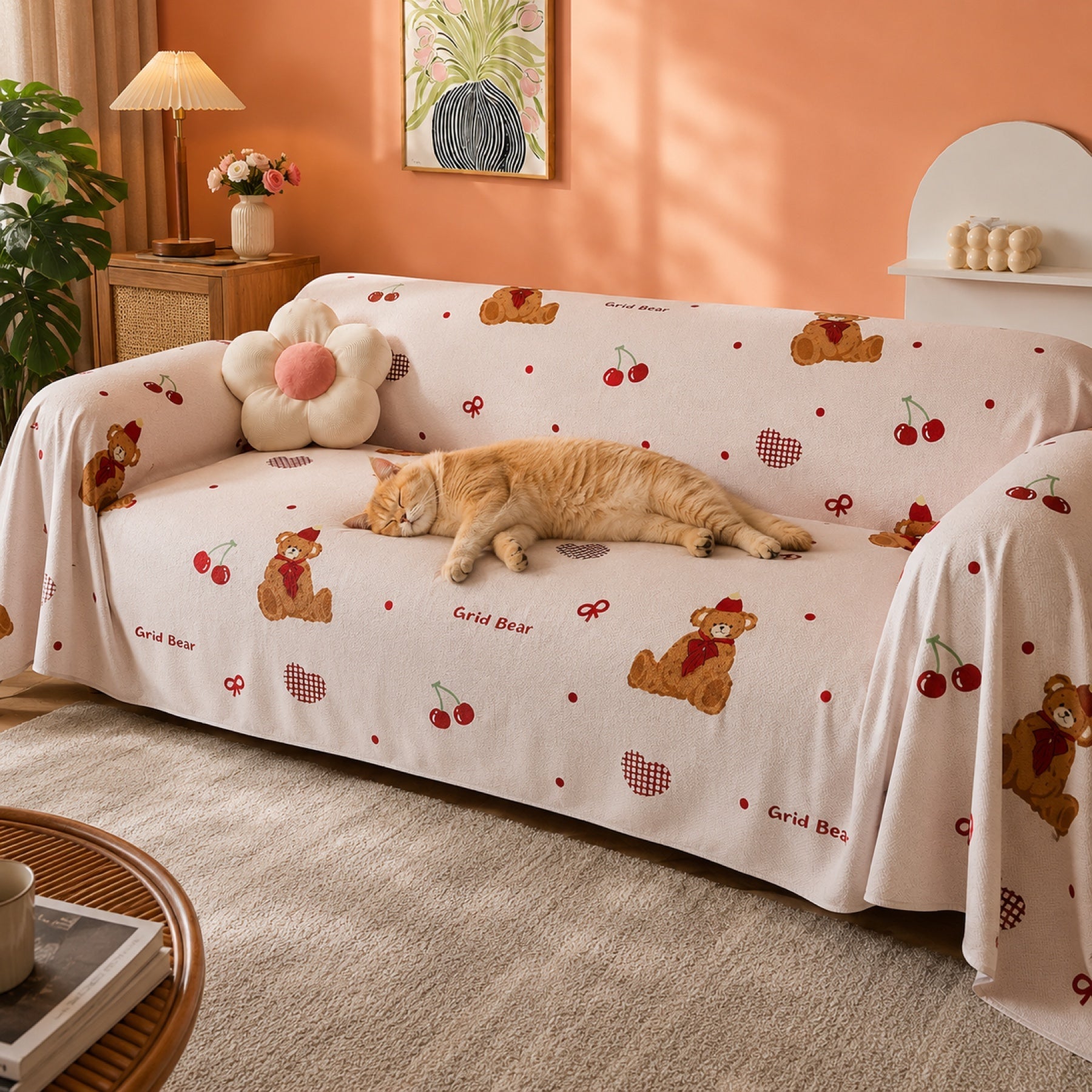 Whimsical Friends | Linen-Look Sofa Throw | Breathable Anti-Scratch Pet Cover