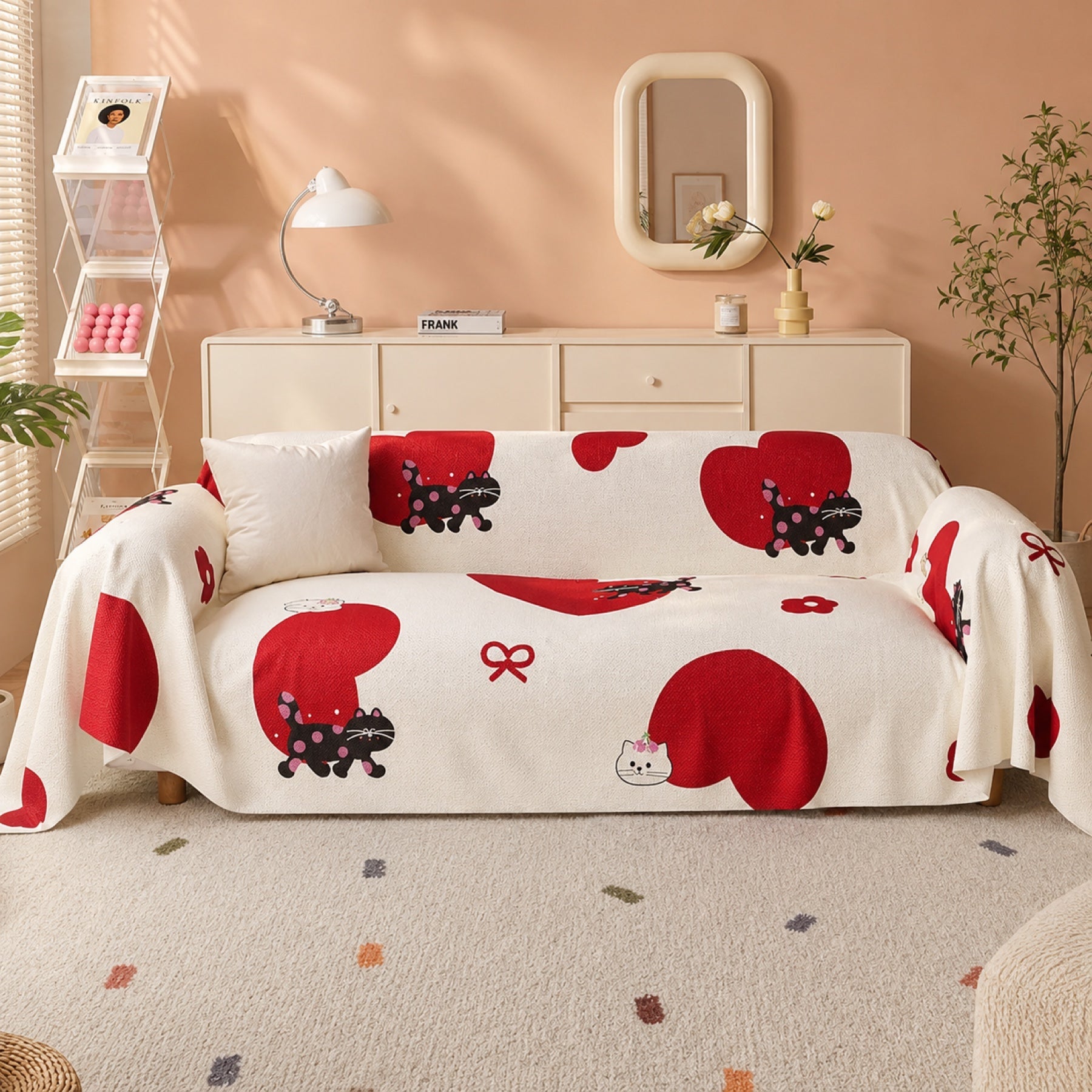 Sweetheart Kitty | Linen-Look Sofa Throw | Breathable Anti-Scratch Pet Cover
