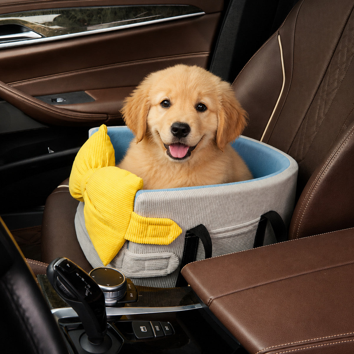 Bow-Knot Pet Car Seat Carrier | Washable Corduroy | Safety Straps & Carry Handles