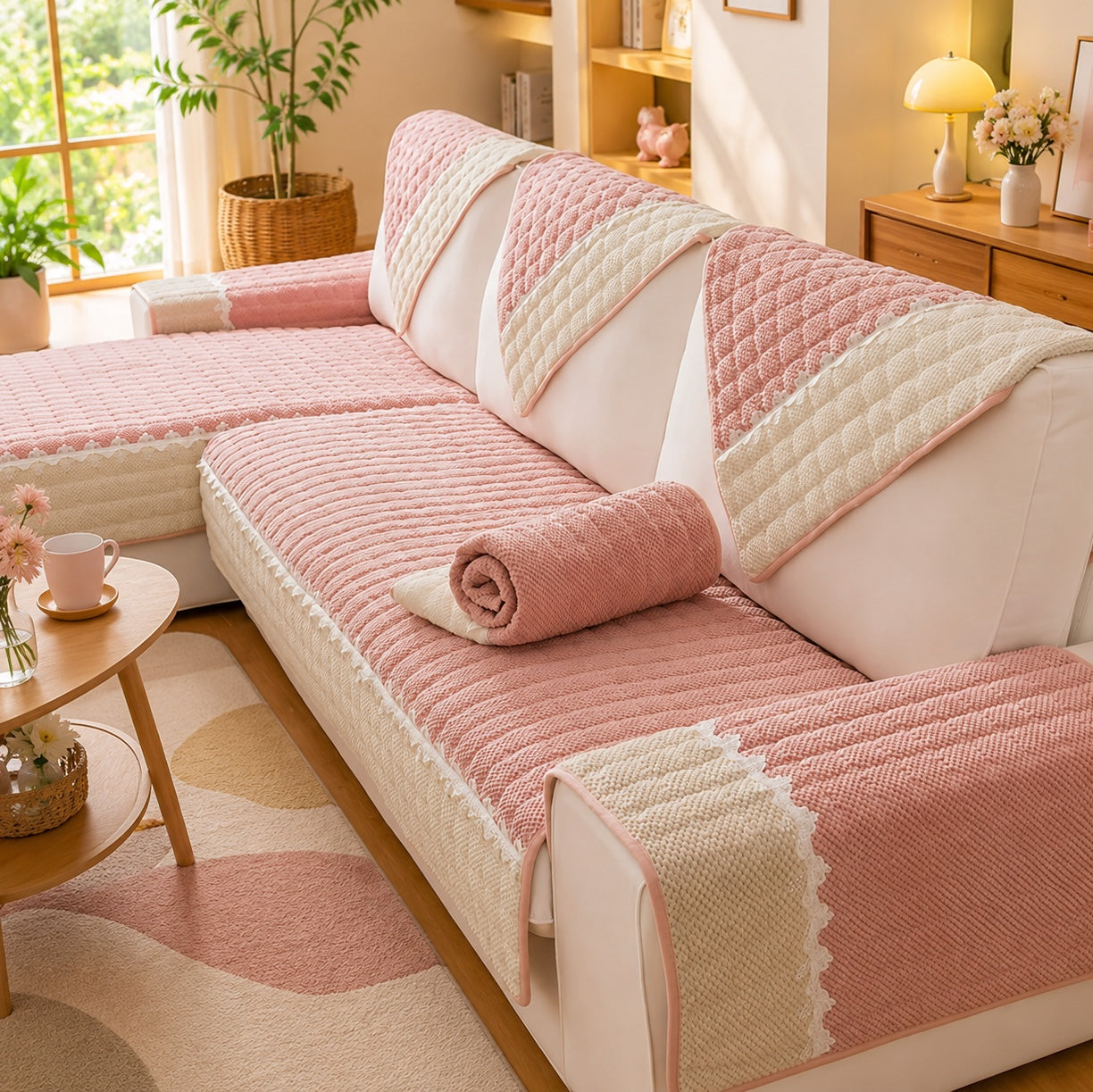 Waffle-Knit Corduroy Sofa Cover | Anti-Scratch Anti-Slip | Machine Washable