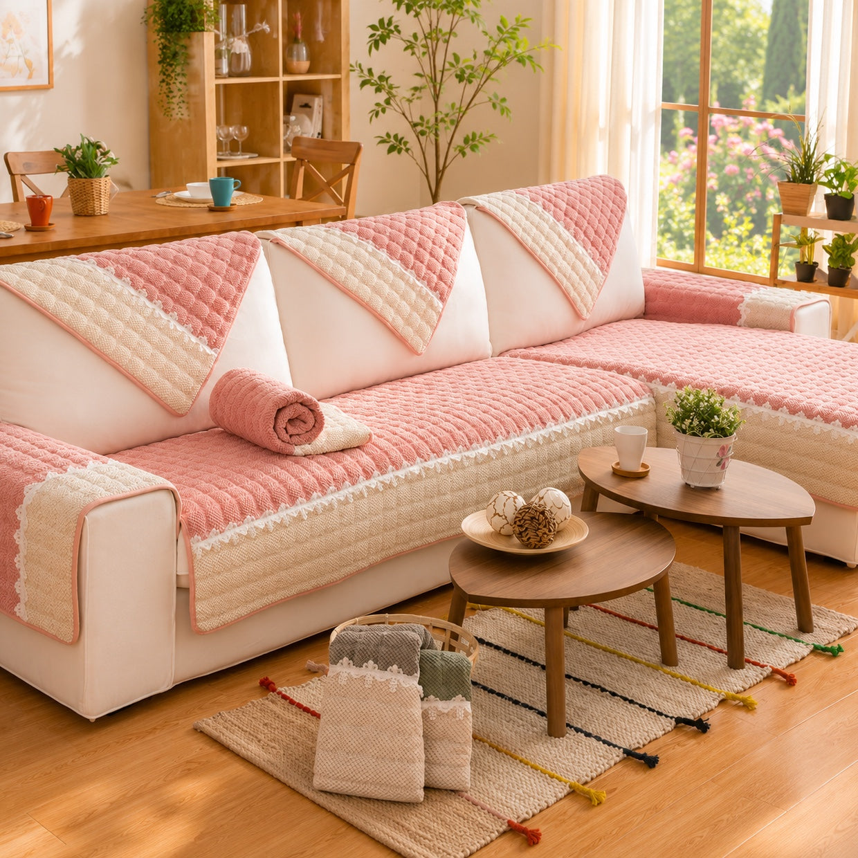 Waffle-Knit Corduroy Sofa Cover | Anti-Scratch Anti-Slip | Machine Washable