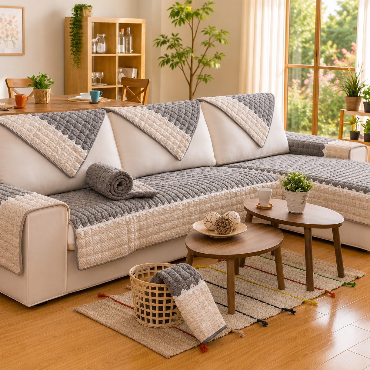 Waffle-Knit Corduroy Sofa Cover | Anti-Scratch Anti-Slip | Machine Washable