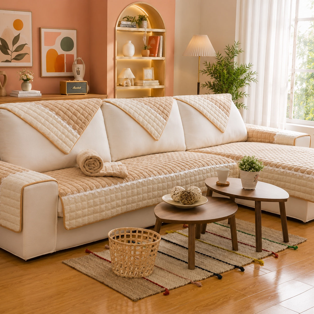 Waffle-Knit Corduroy Sofa Cover | Anti-Scratch Anti-Slip | Machine Washable