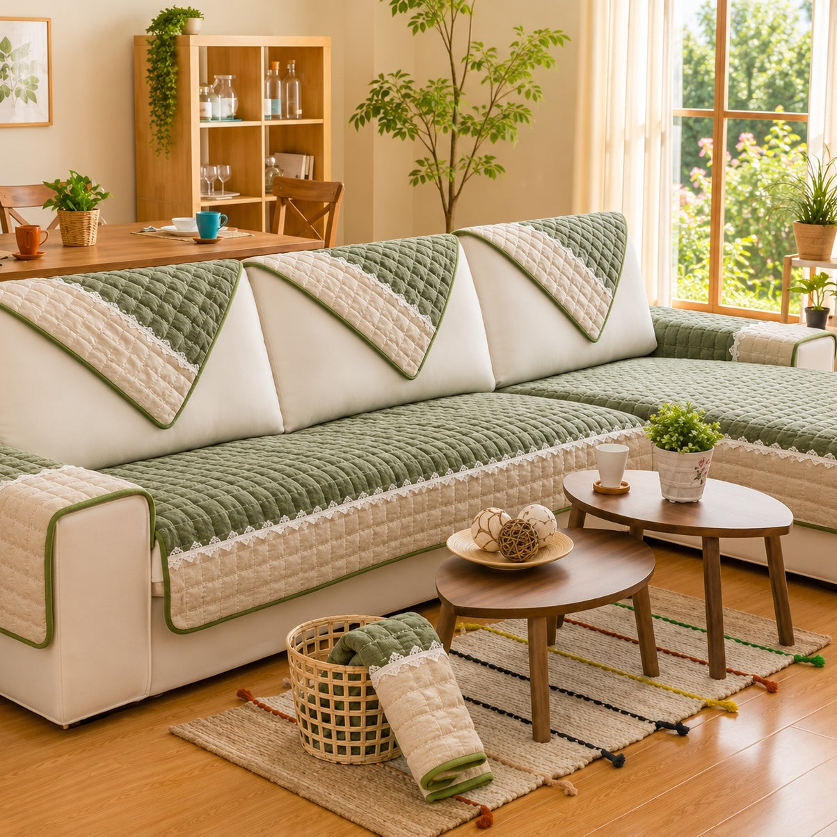 Waffle-Knit Corduroy Sofa Cover | Anti-Scratch Anti-Slip | Machine Washable