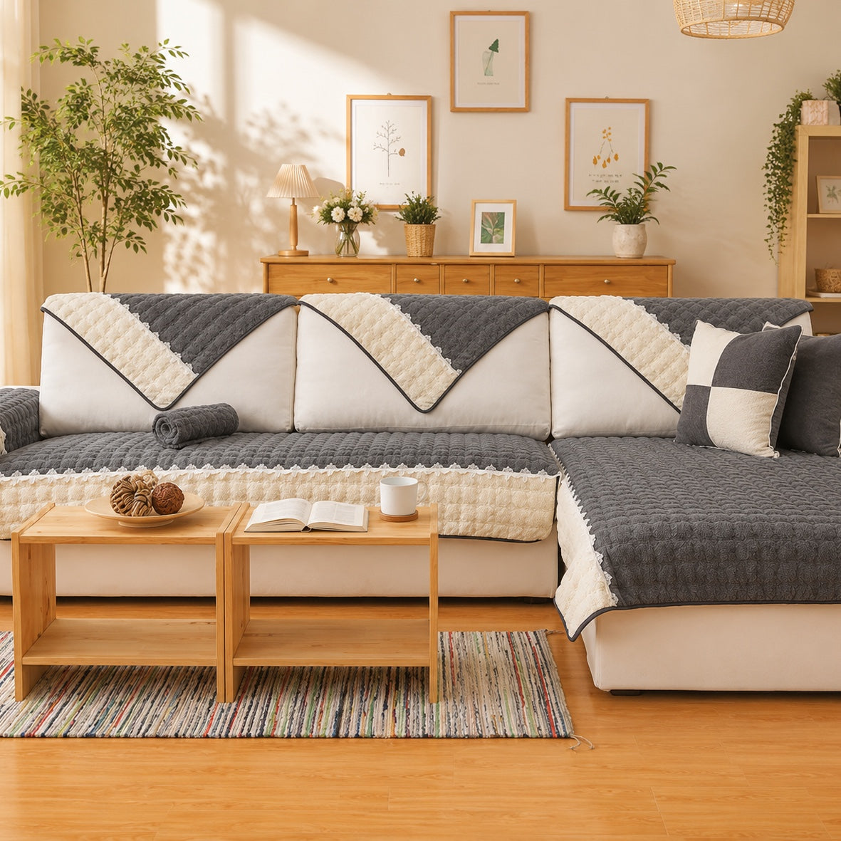 Waffle-Knit Corduroy Sofa Cover | Anti-Scratch Anti-Slip | Machine Washable