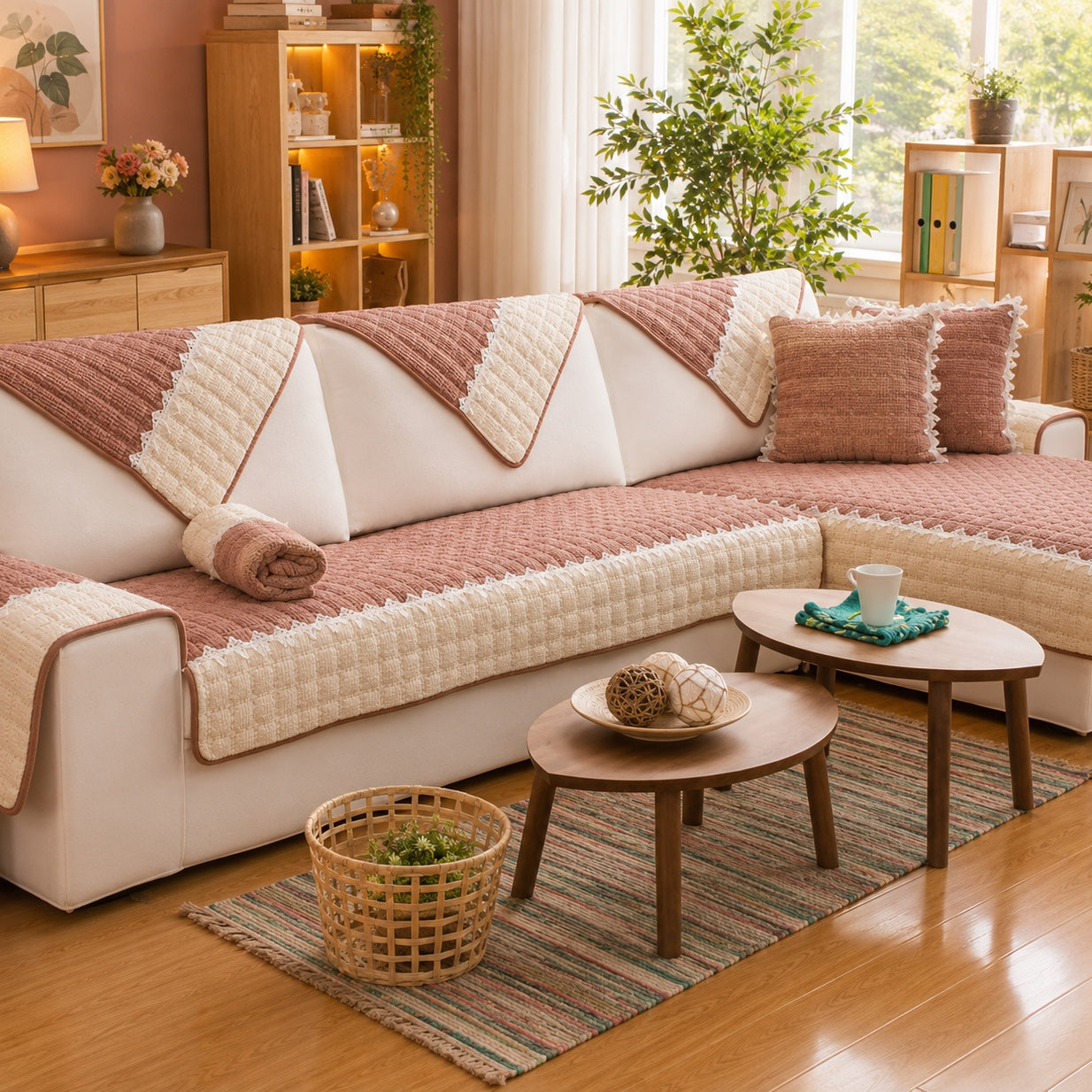 Waffle-Knit Corduroy Sofa Cover | Anti-Scratch Anti-Slip | Machine Washable