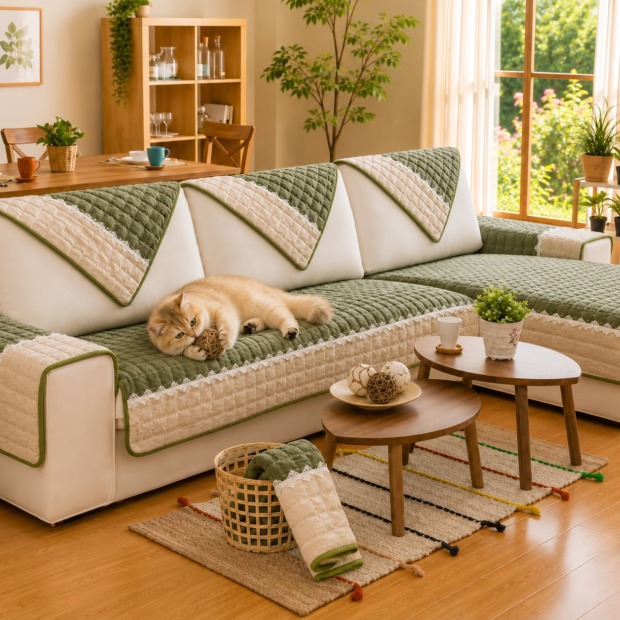 Waffle-Knit Corduroy Sofa Cover | Anti-Scratch Anti-Slip | Machine Washable