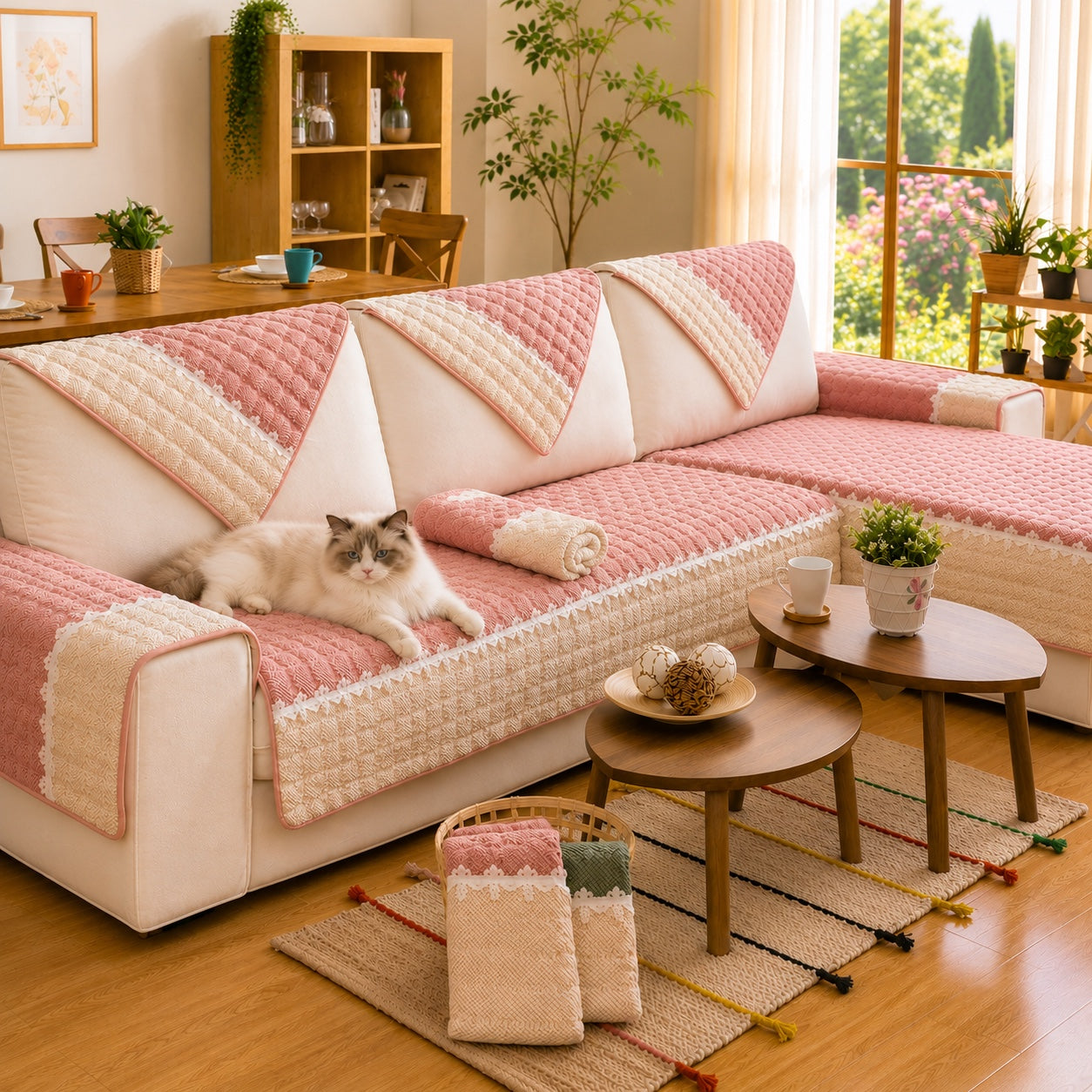 Waffle-Knit Corduroy Sofa Cover | Anti-Scratch Anti-Slip | Machine Washable