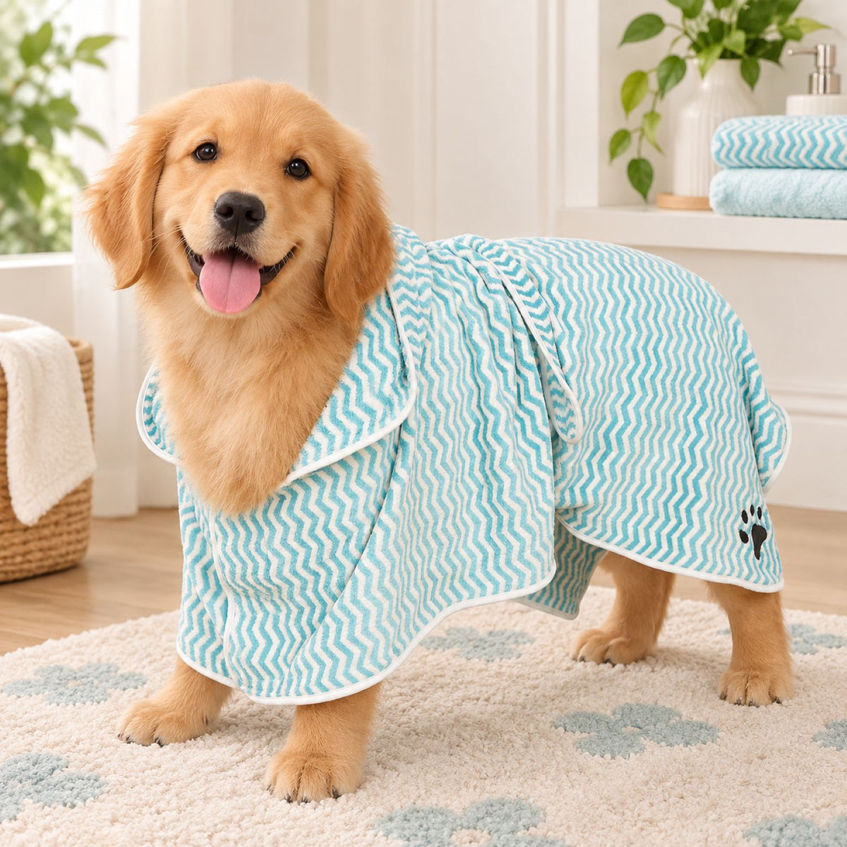 Dog Drying Robe | Soft Microfibre Dog Bathrobe | Absorbent Wraparound Design