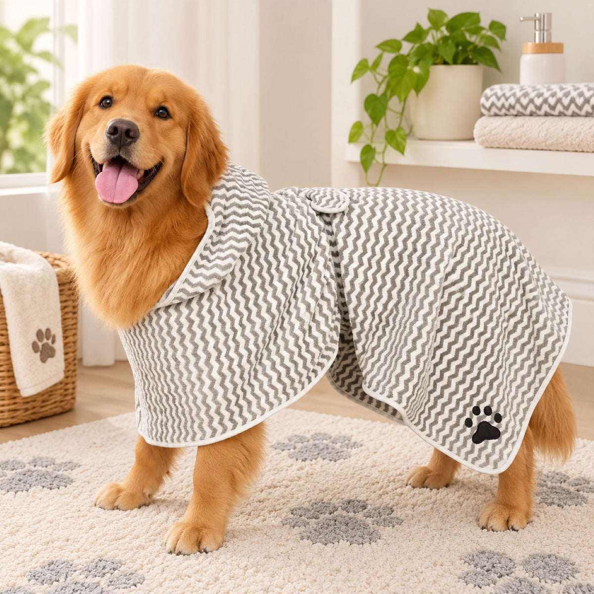 Dog Drying Robe | Soft Microfibre Dog Bathrobe | Absorbent Wraparound Design