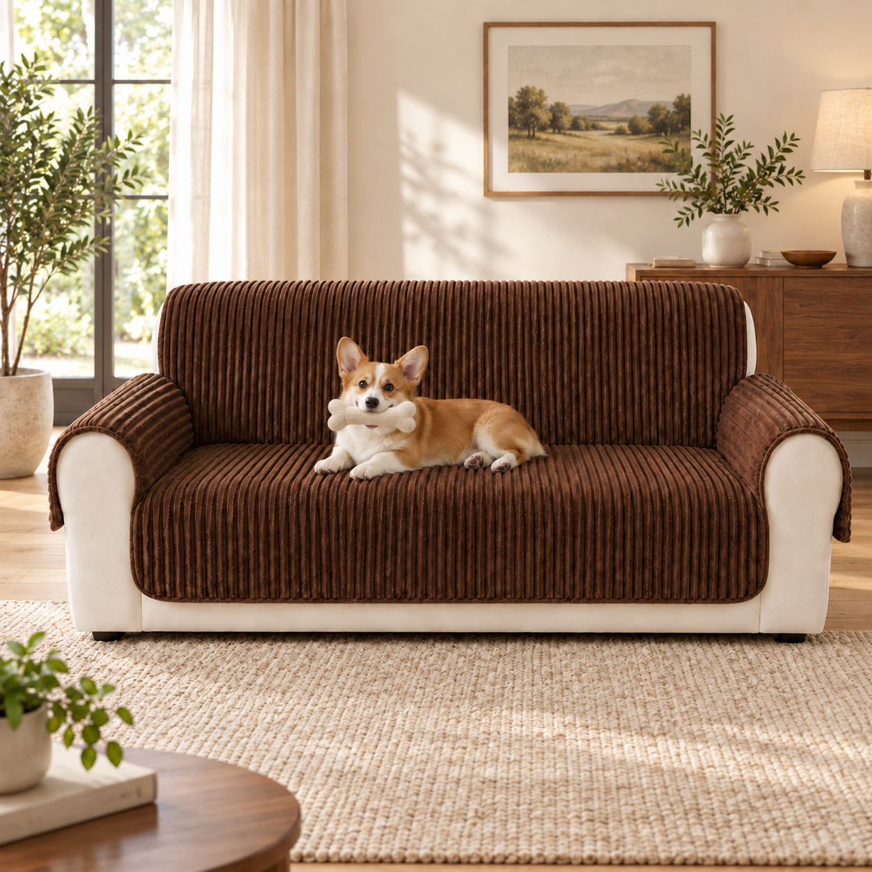 One-Piece Plush Sofa Cover | Non-Slip Washable Pet Protector for Recliners & Loveseats