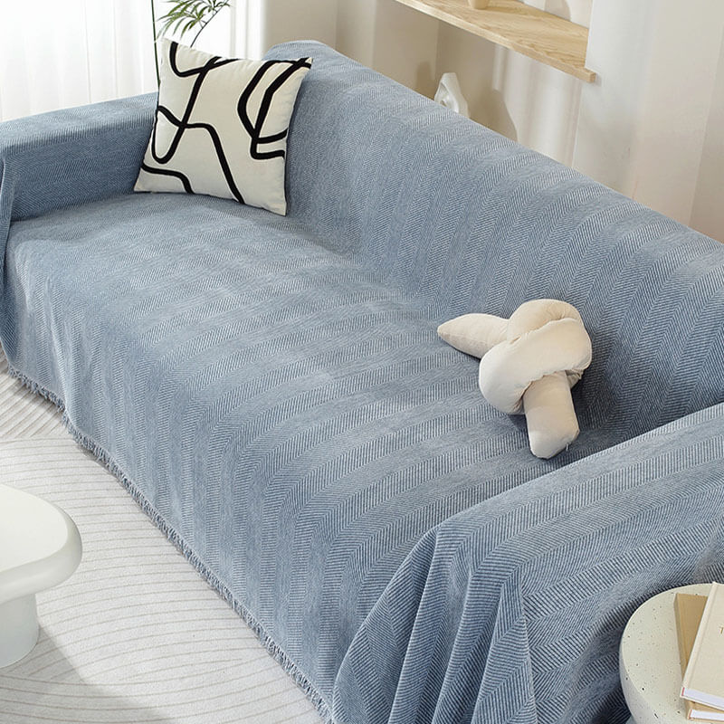 Chenille Sofa Cover Throw Blanket | Herringbone Tassel Design | Machine Washable | Woofing Deals
