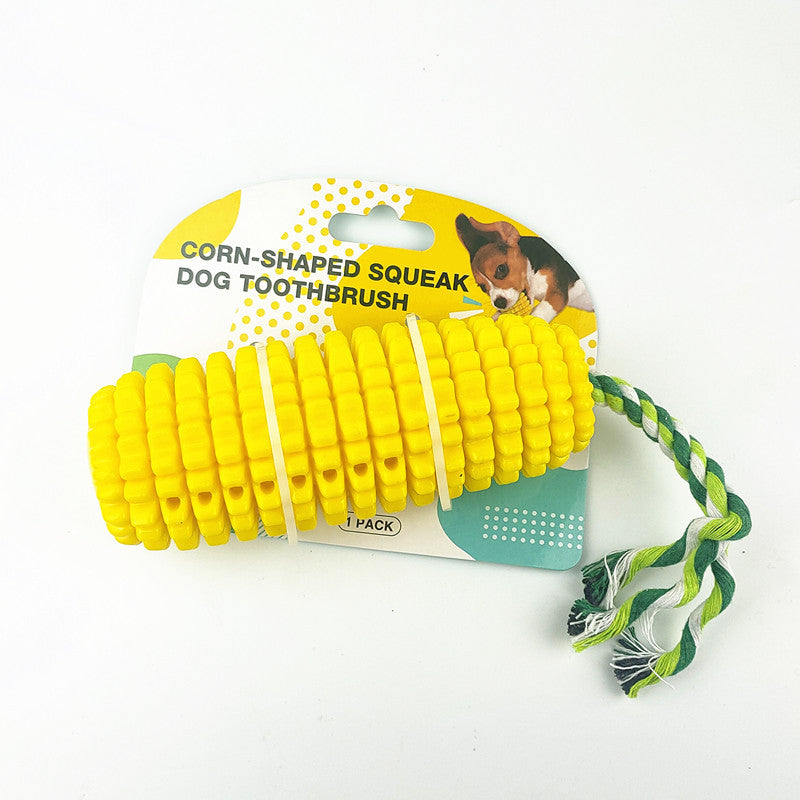 Corn Dog Chew Toy | Squeaky Dental Toothbrush with Rope | Woofing Deals