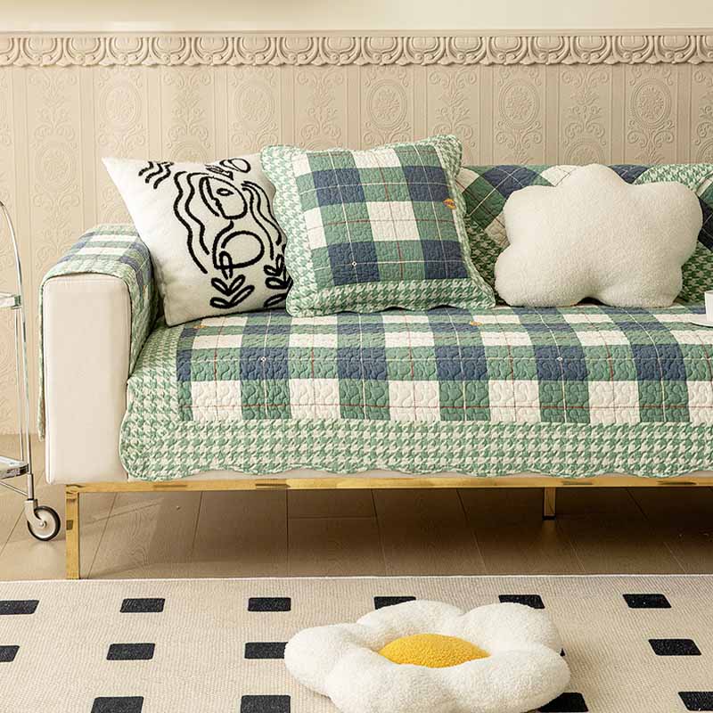 Cotton Plaid Sofa Cover | Anti-Scratch Non-Slip Couch Protector | Woofing Deals
