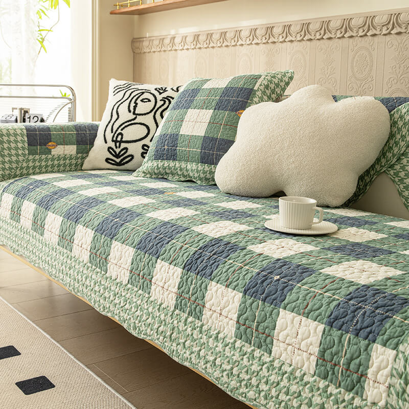 Cotton Plaid Sofa Cover | Anti-Scratch Non-Slip Couch Protector | Woofing Deals