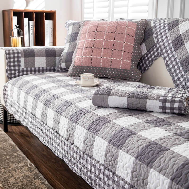 Cotton Plaid Sofa Cover | Anti-Scratch Non-Slip Couch Protector | Woofing Deals