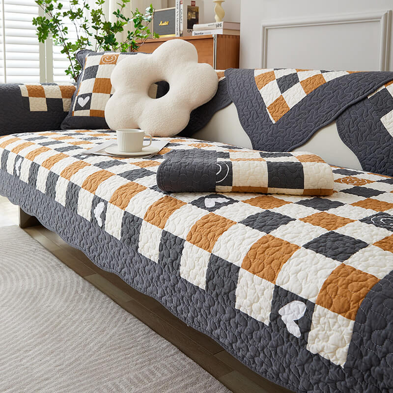 Cotton Plaid Sofa Cover | Anti-Scratch Non-Slip Couch Protector | Woofing Deals