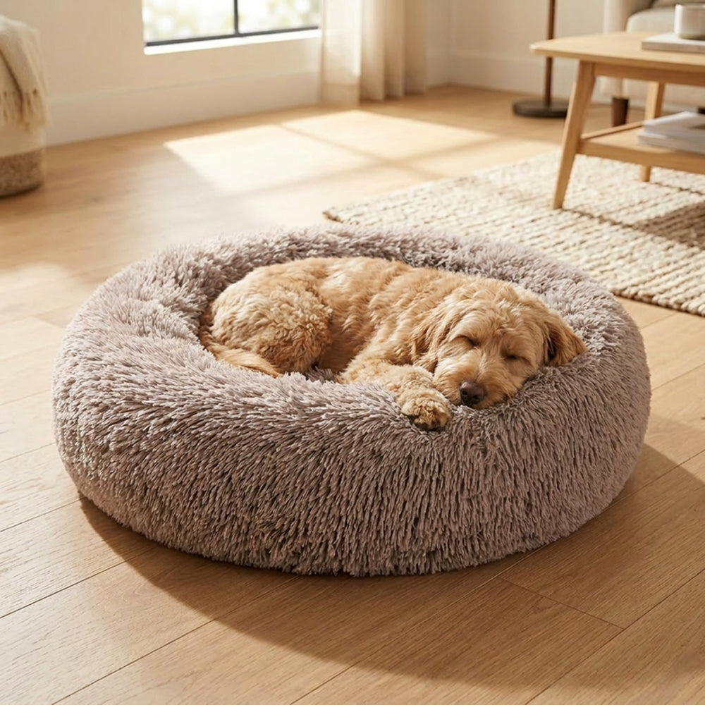 Calming Round Dog Bed | Fluffy Faux Fur | Raised Rim | Joint Relief | Machine Washable | Woofing Deals