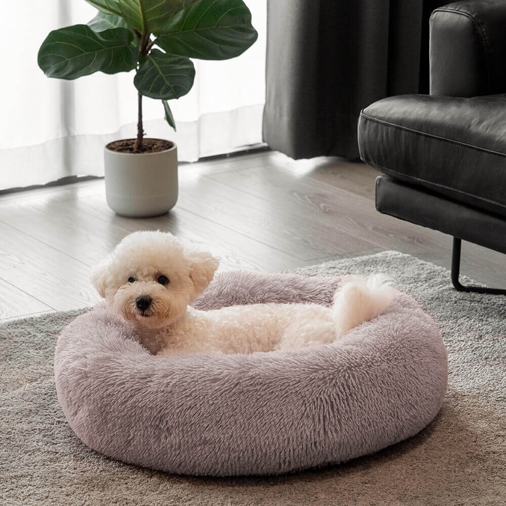 Calming Round Dog Bed | Fluffy Faux Fur | Raised Rim | Joint Relief | Machine Washable | Woofing Deals