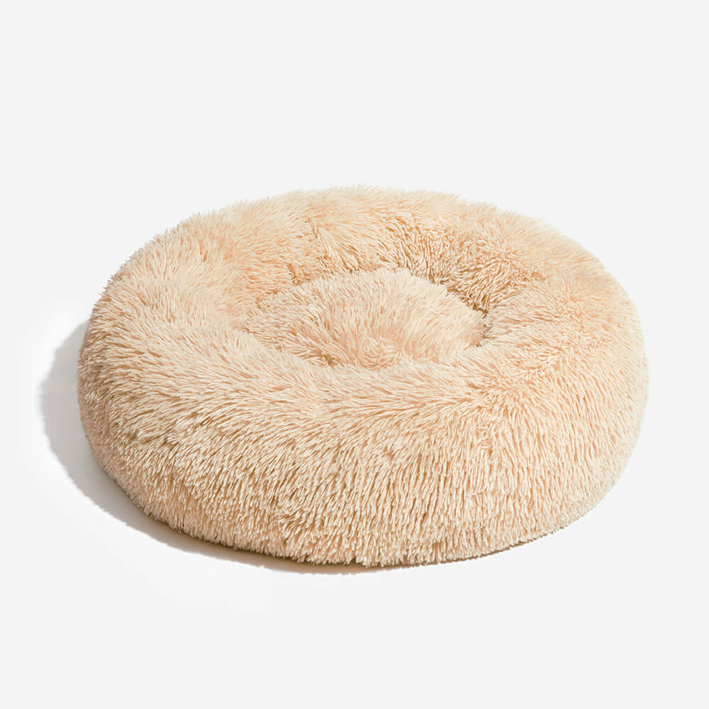 Calming Round Dog Bed | Fluffy Faux Fur | Raised Rim | Joint Relief | Machine Washable | Woofing Deals