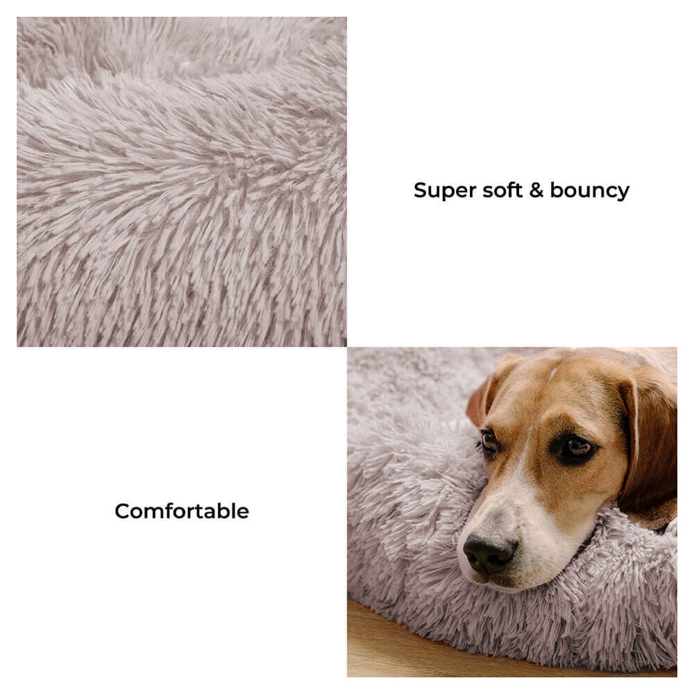Calming Round Dog Bed | Fluffy Faux Fur | Raised Rim | Joint Relief | Machine Washable | Woofing Deals