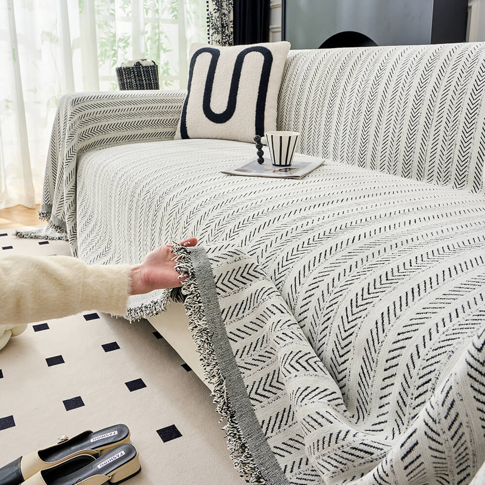 Herringbone Chenille Sofa Throw | Textured Washable Couch Cover | Woofing Deals