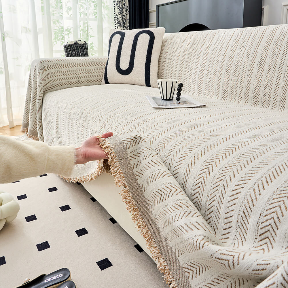 Herringbone Chenille Sofa Throw | Textured Washable Couch Cover | Woofing Deals